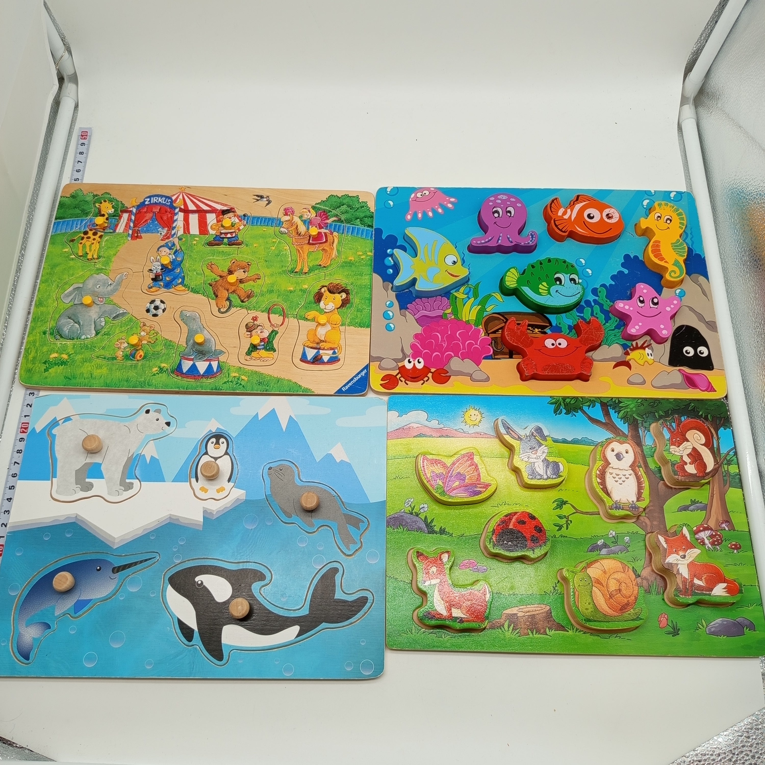 Kinder Holzpuzzle Set von 4 – mit Griffknöpfen & Tiermotiven